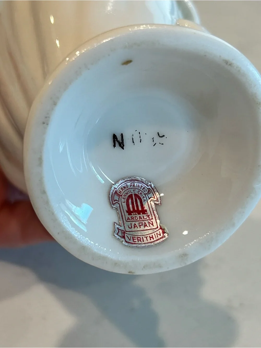 Vintage Ardalt Japan Verithin White Porcelain Vase with Floral Appliqué